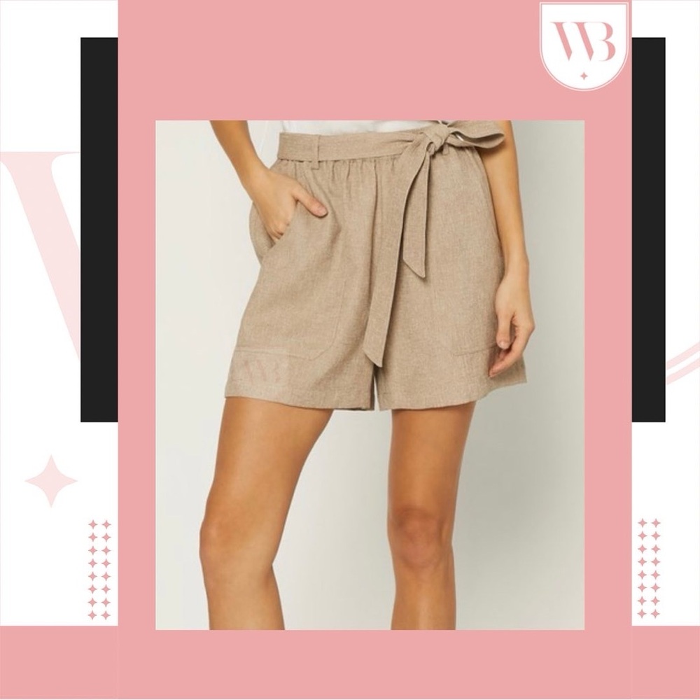Almond Shorts W/Self Tie